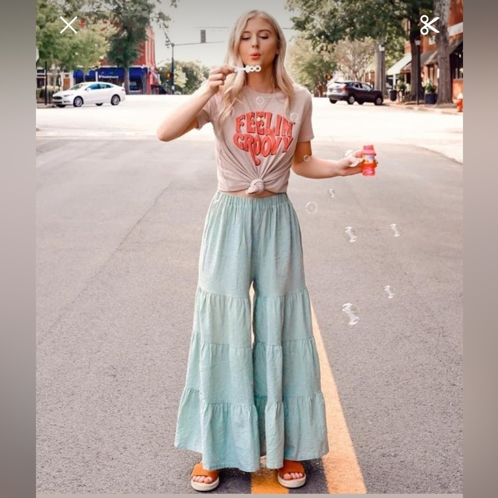 Chicwish Mint Tiered Wide Leg Pants